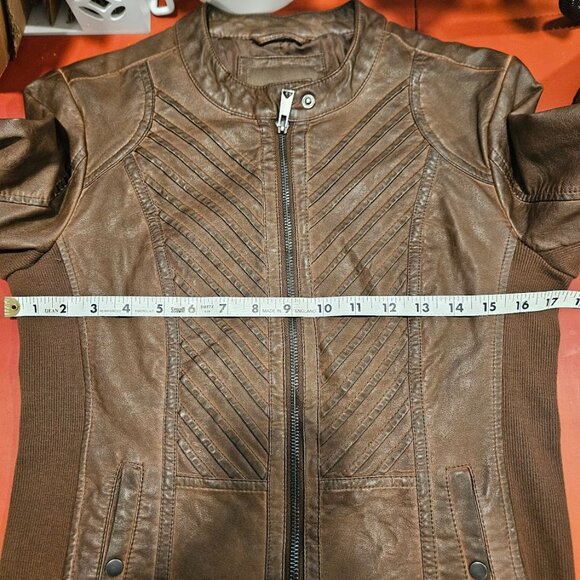 Maurices Faux Leather Moto Short Jacket Brown Size Small Zip Up Biker NWT - Picture 11 of 16